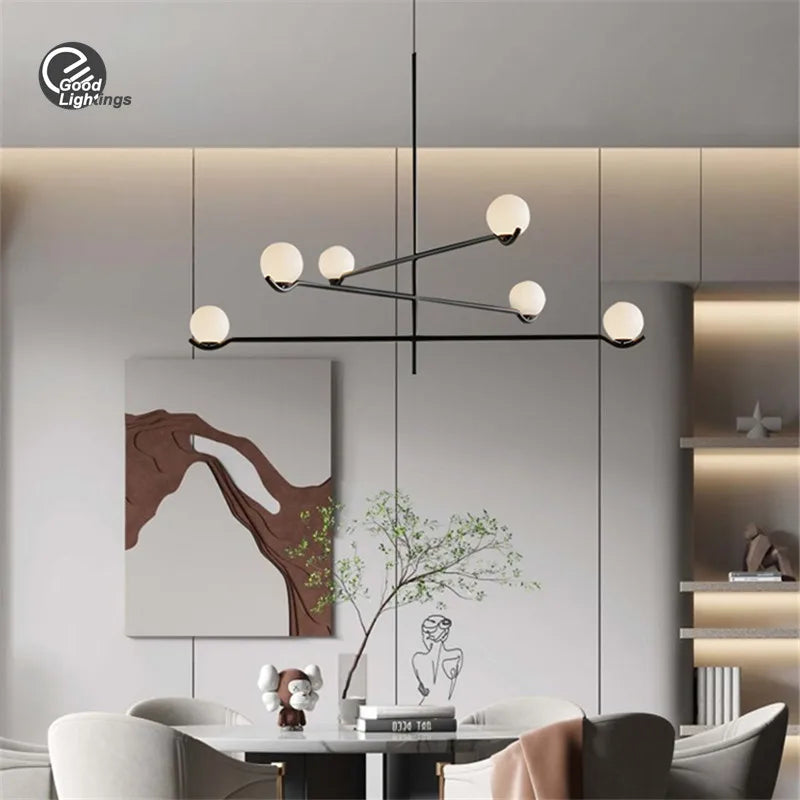 Afralia™ Modern Glass Ball LED Ceiling Chandelier in Black Gold for Home Lighting