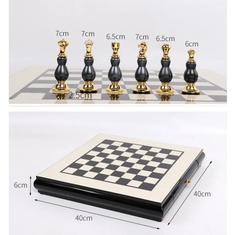 Afralia™ Handmade Wooden Chess Set with Zinc Alloy King & Queen - Plaid Design