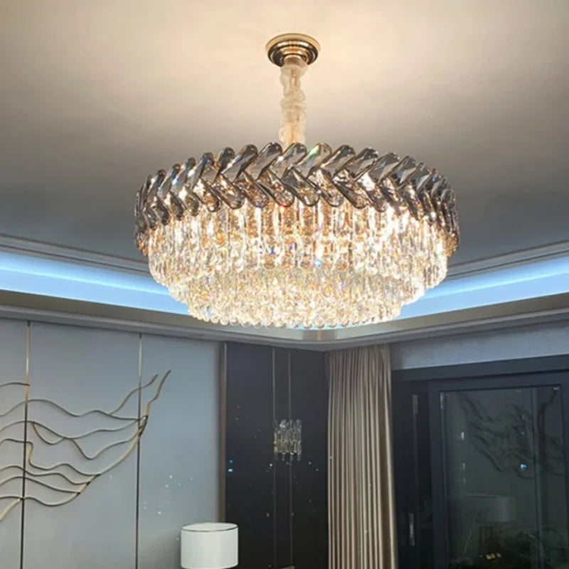 Afralia™ Smoky Gray LED Crystal Chandelier: Luxury Modern Lighting for Living Room, Bedroom, Kitchen