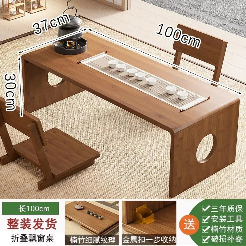 Afralia™ Bamboo Folding Table: Japanese Style, Bedroom & Study Essential, Durable Design