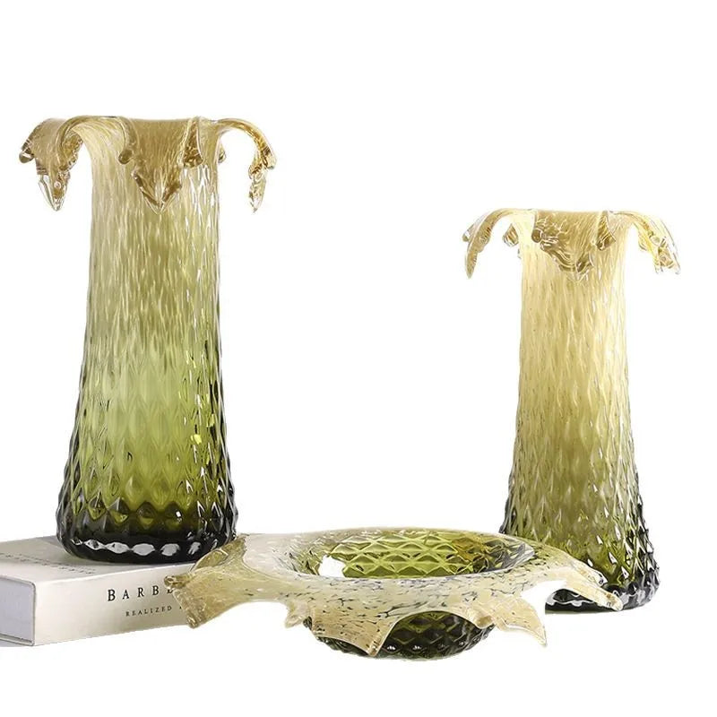 Afralia™ Gradient Glass Vase & Fruit Plate Set for Home Decor & Storage