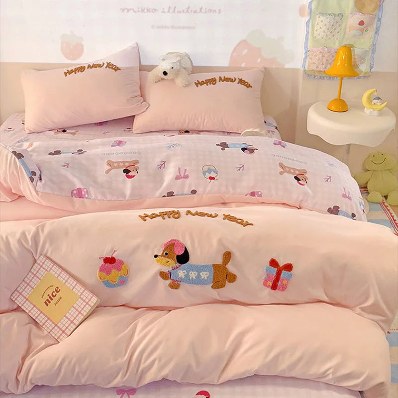 Afralia™ Cotton Bedding Set Cute Pattern Soft Comforter Single/Double Size Duvet Cover