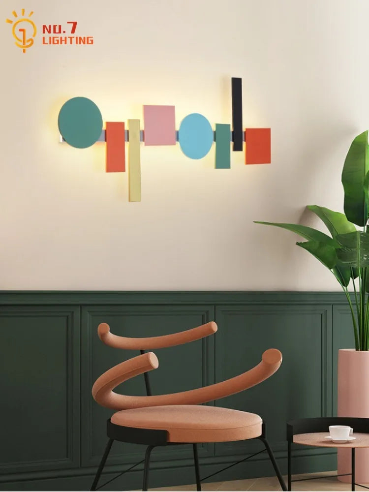 Afralia™ Colorful LED Acrylic Iron Art Wall Mounted Lamp for Living Room, Bedroom