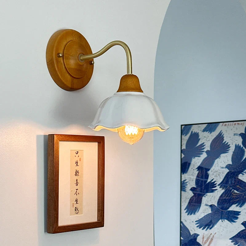 Afralia™ Ceramic Flower LED Wall Light Fixture, Nordic Design for Bedroom, Living Room