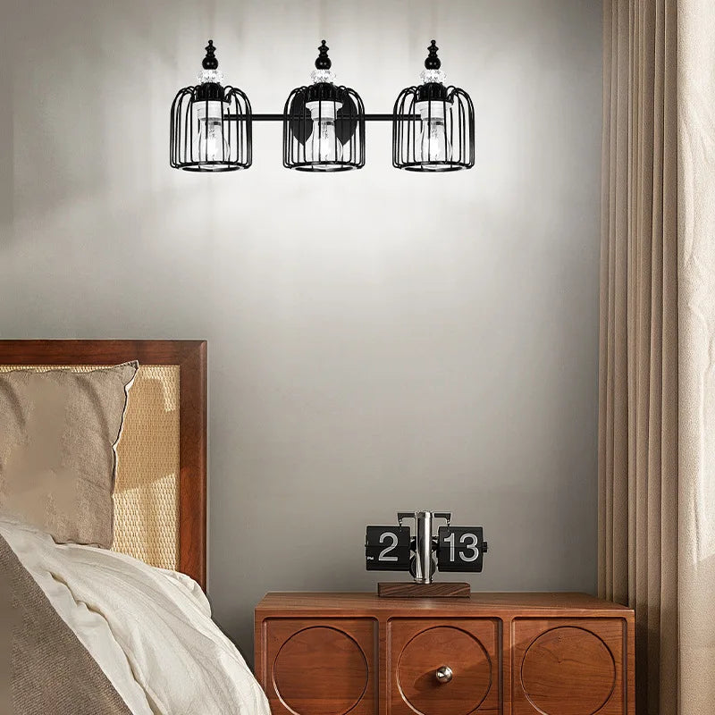 Afralia™ Wrought Iron Wall Lamp with Garlic Bead Three Head Lampshade
