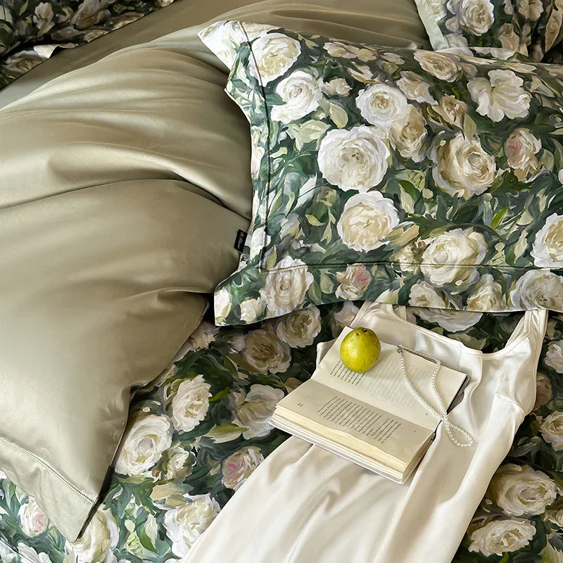 Afralia™ 1000TC Egyptian Cotton Floral Bedding Set: Duvet Cover, Flat/Fitted Sheet, Pillowcase