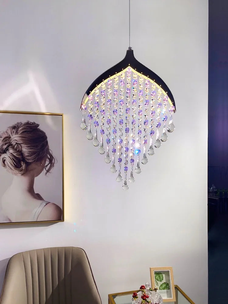 Afralia™ Purple Crystal Chandelier Pendant Light for Restaurant Bedroom - Minimalist Modern Design