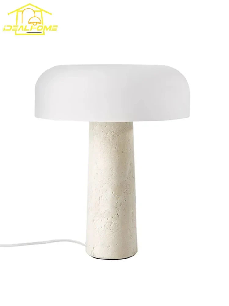 Afralia™ Cream Wind Mushroom Desk Lamp LED Marble Art Decor Living Study Decor
