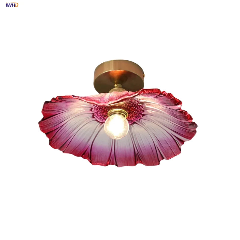 Afralia™ Lotus Leaf LED Ceiling Lamp Purple Glass Nordic Copper Interior Lighting
