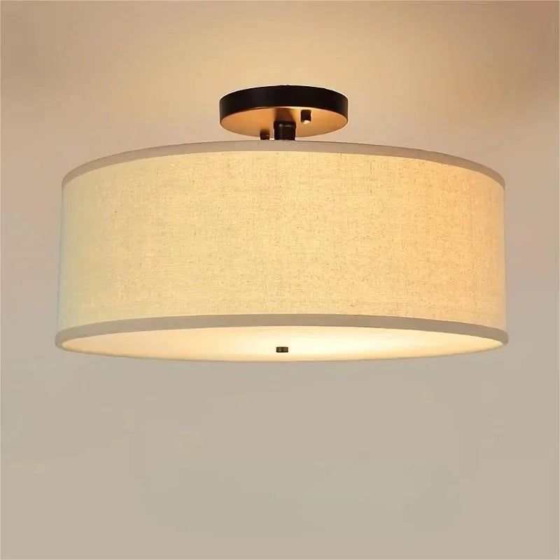 Afralia™ Country Fabric LED Ceiling Light, Modern Wrought Iron Chandelier for Dining Room