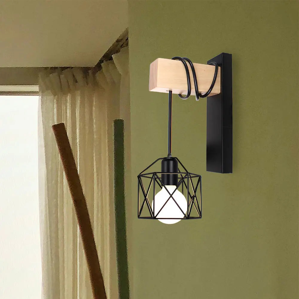 Afralia™ LED Iron Cage Wall Light for Home Bedroom Kitchen Decor