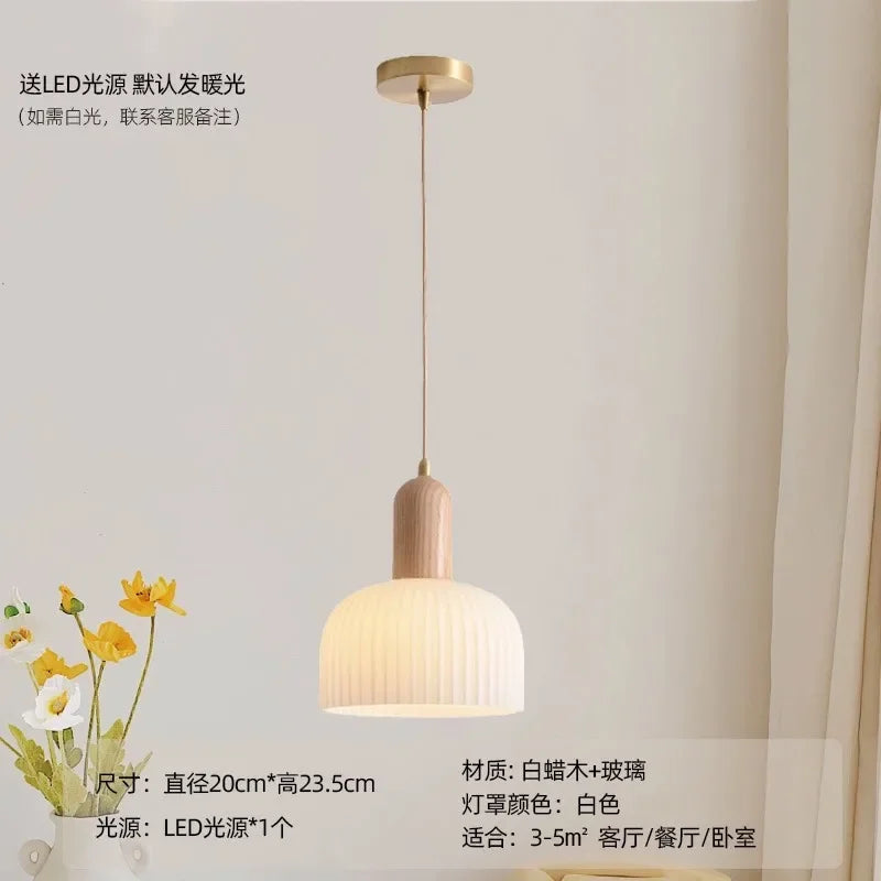 Afralia™ Wood Glass Pendant Light E27 Fixture Kitchen Dining Room Chandelier