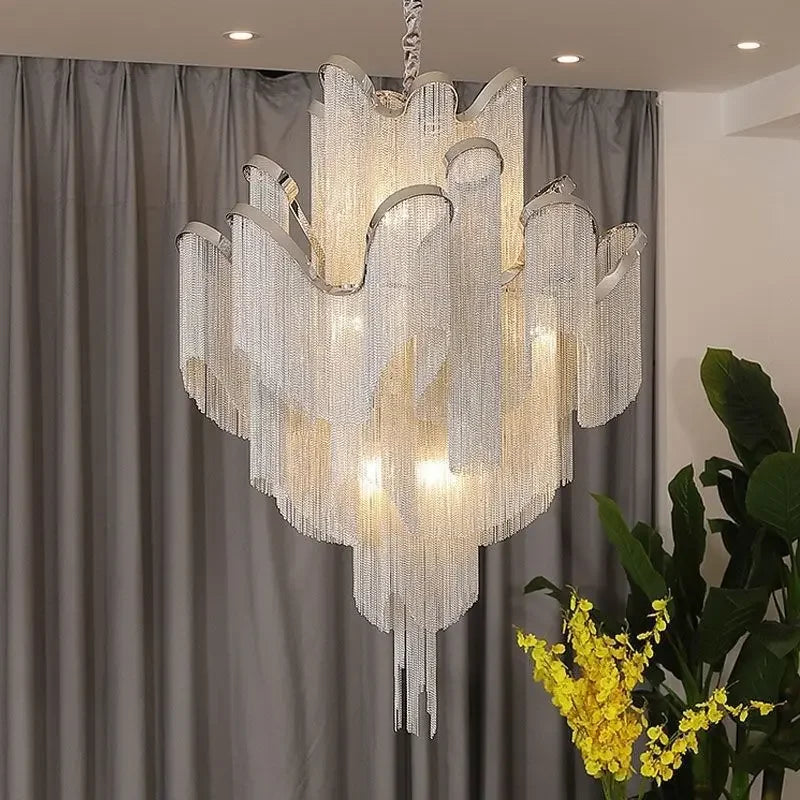 Afralia™ LED Flower Tassels Ceiling Chandelier for Living Room and Staircase