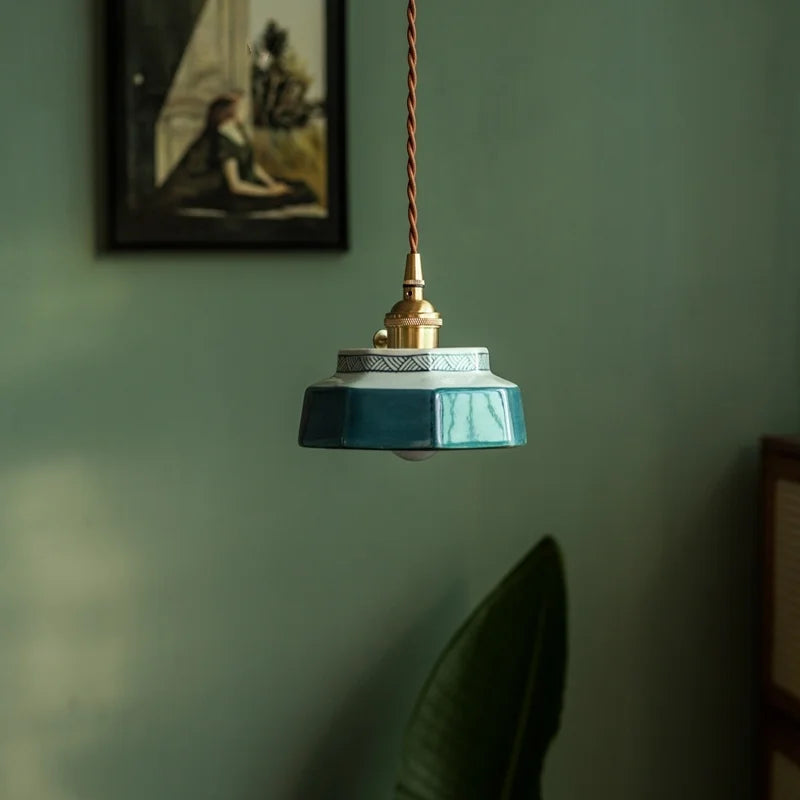 Afralia™ Ceramic LED Pendant Light Japanese Copper Hanging Lamp - Vintage Style