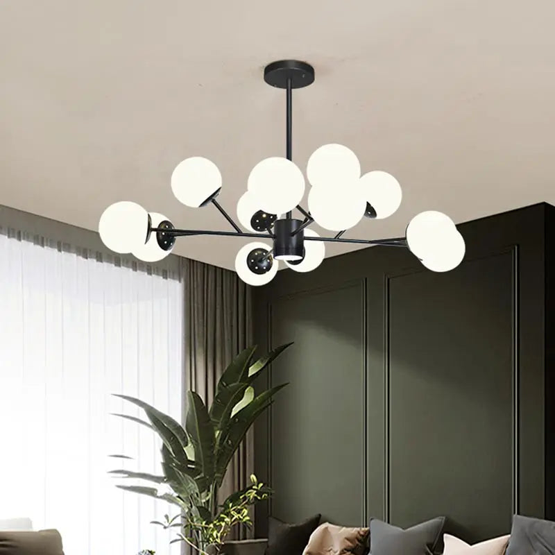 Afralia™ Nordic Black Glass Ball Ceiling Chandelier for Living Room Kitchen Bedroom Dining Home Décor