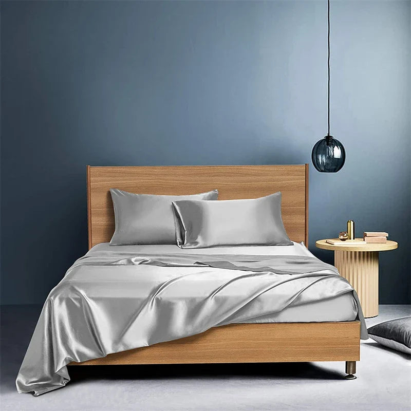 Afralia™ Satin Bed Sheet Set for Luxury High-End King Queen Twin Full Size Bed
