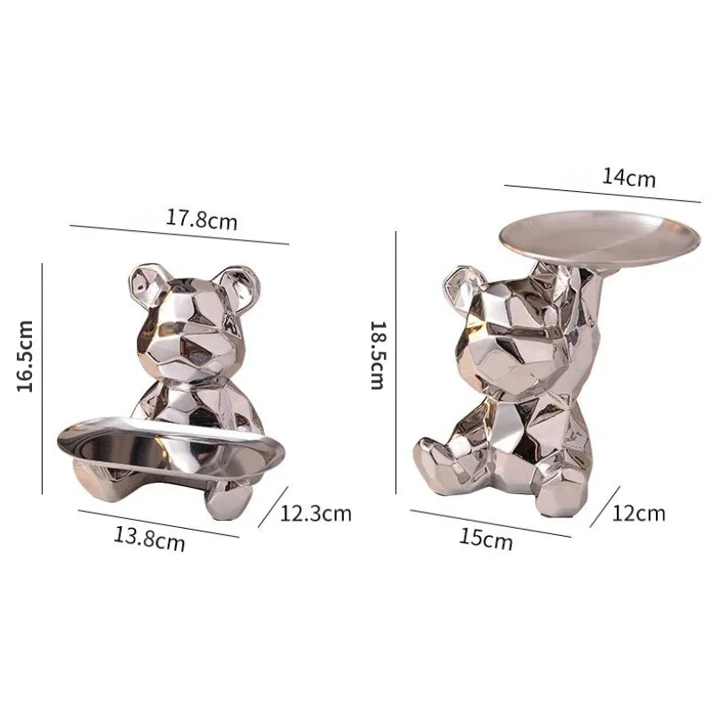 Afralia™ Geometric Bear Piggy Bank Key Tray Cosmetic Bookshelf Statue & Storage Box