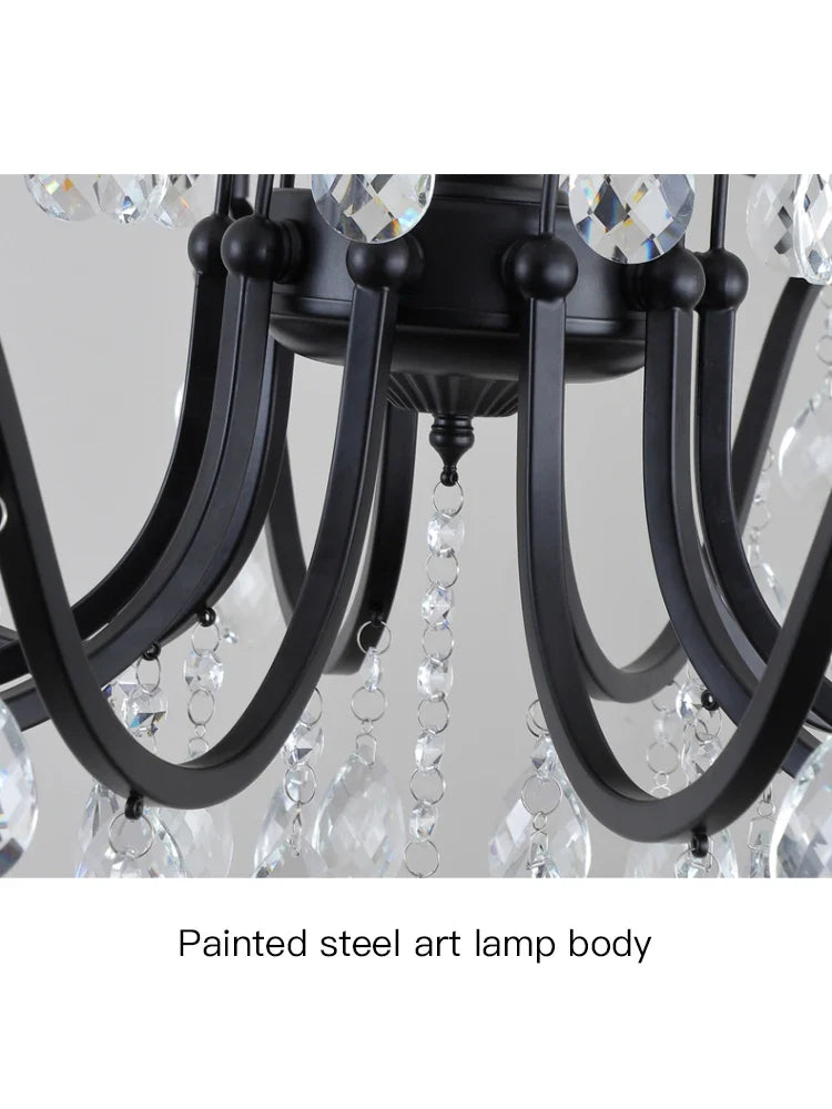 Afralia™ Black Wrought Iron Crystal Chandelier for Living & Dining Room - Elegance meets Style