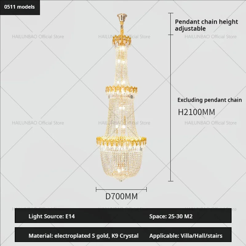 Afralia™ Crystal Chandelier: Luxury Duplex Hotel Living Room Stairwell Design