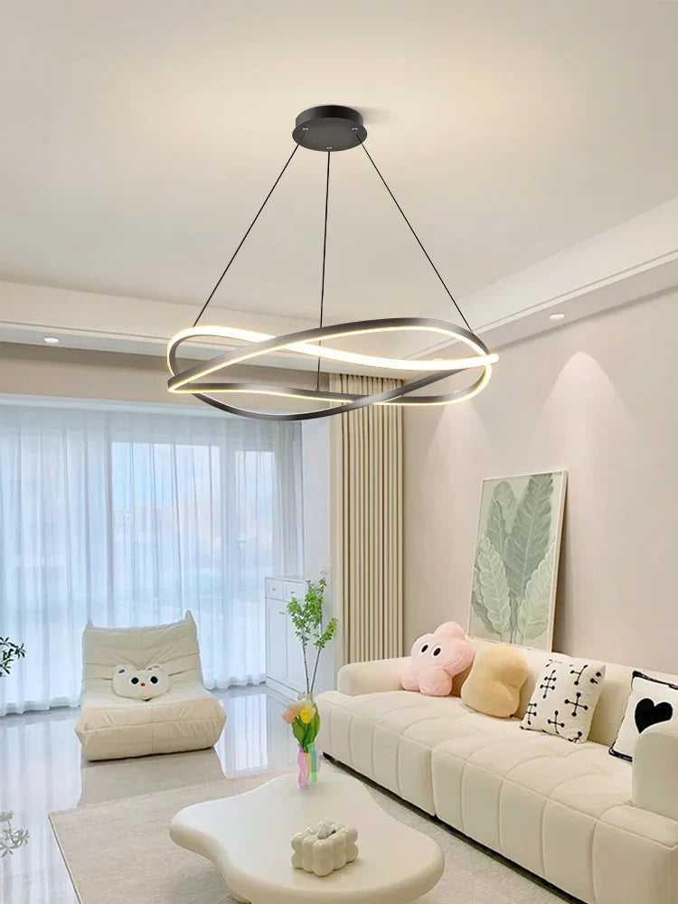 Afralia™ Minimalist Curve Ring LED Pendant Light for Living Dining Bedroom Chandelier