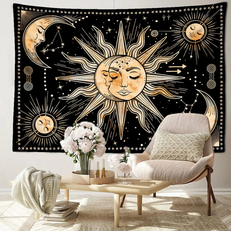 Afralia™ Star Sun Moon Tarot Tapestry: Mystic Hippie Wall Hanging for Home Decor