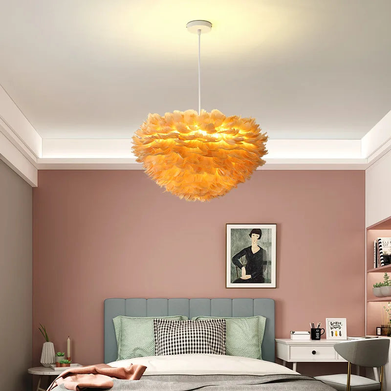 Afralia™ Nordic Feather Chandelier: Warm, Romantic LED Pendant Lamps for Girl Room and Clothes Shop