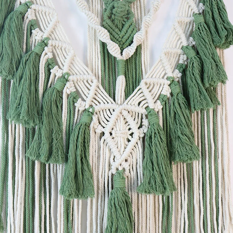 Afralia™ Green Macrame Tassel Stick Wall Hanging for Home Decoration