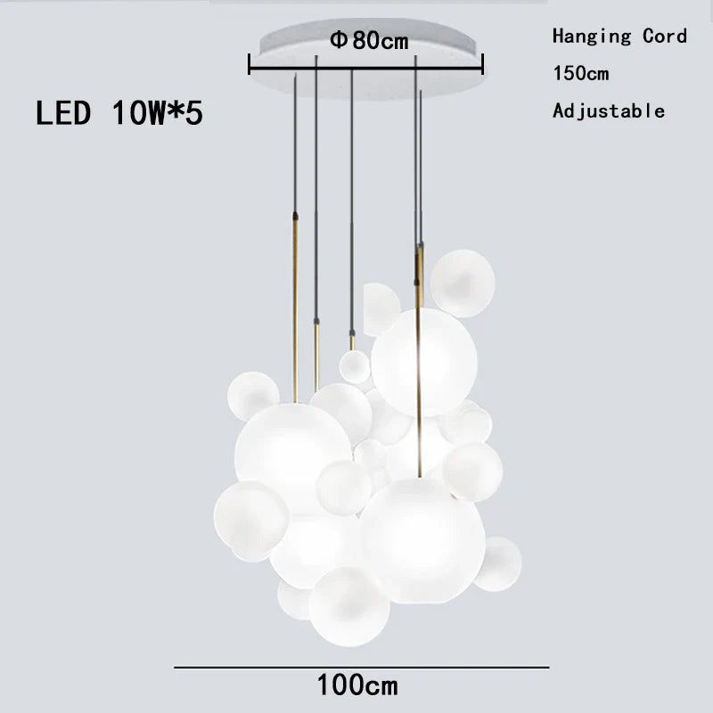 Afralia™ Round LED Glass Pendant Light, Modern White Bubble Lampshade for Home Ceiling Decor