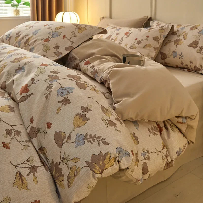 Afralia™ Fashion Flower Print Cotton Duvet Cover Set for All Seasons