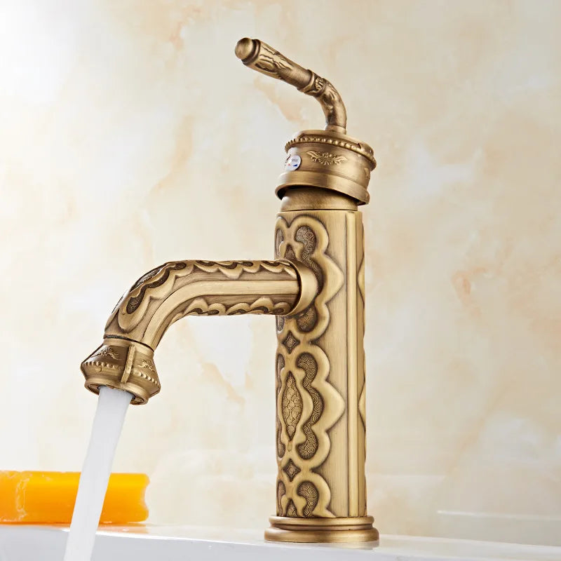 Afralia™ Vintage Antique Brass Basin Faucet with 360° Swivel Spout, Single Handle Mixer