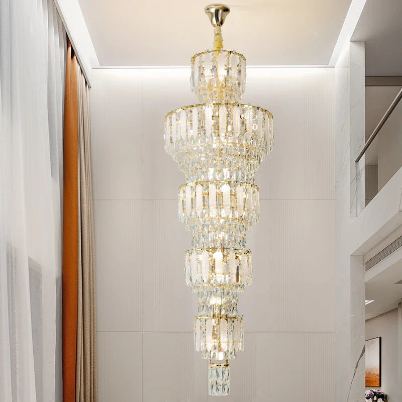 Afralia™ Duplex Villa Crystal Light Chandelier Spiral Staircase Building Elegant Transparency