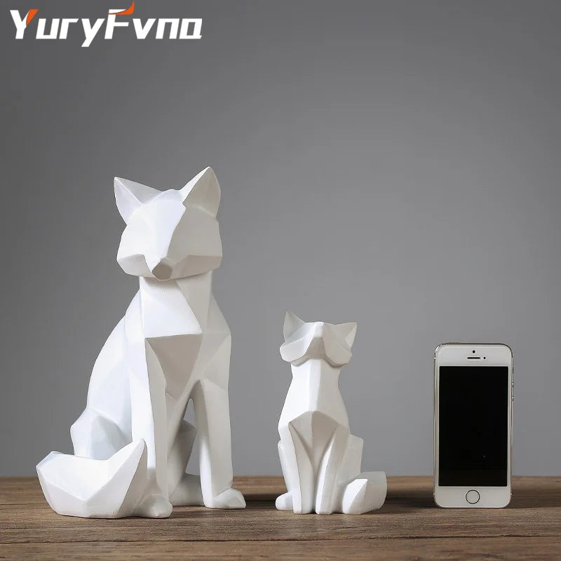 Afralia™ Geometric Fox Sculpture: Modern White Abstract Desktop Art & Creative Gift