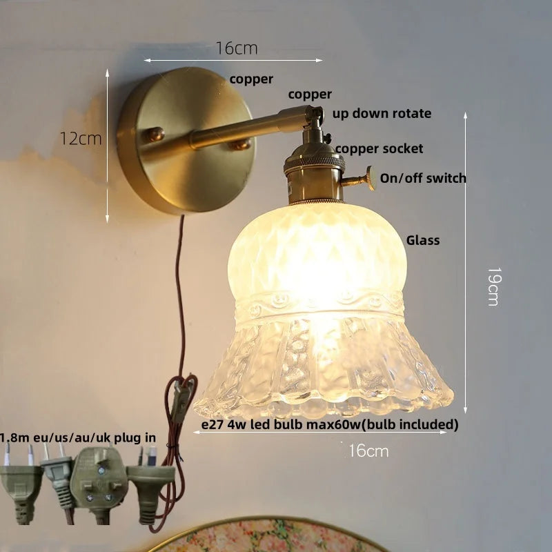 Afralia™ Nordic LED Glass Wall Light with Switch Bedside Lamp