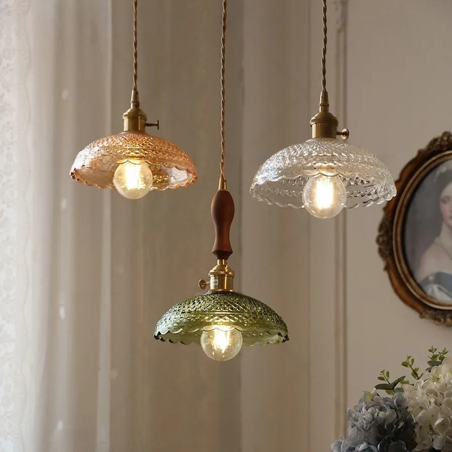 Afralia™ Nordic Flower Glass LED Pendant Lamp in Walnut Gold Copper Wood for Home Decor