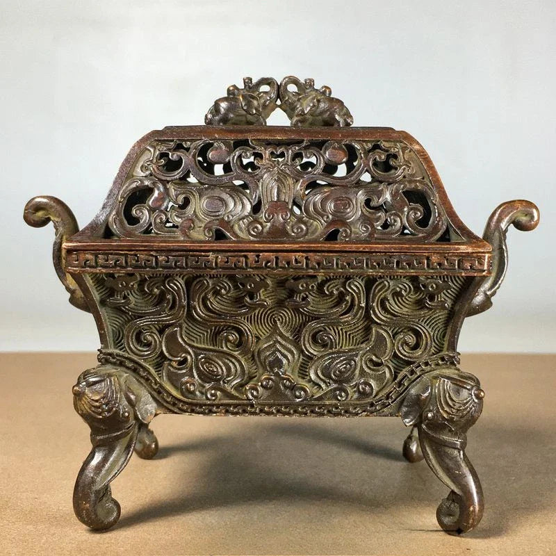 Afralia™ Copper Elephant Head Incense Burner with Lid - Retro Indoor Ornament
