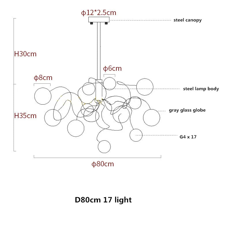 Afralia™ Smoky Gray Glass Chandelier with Chrome Plate - Modern Dining Room Pendant Lighting