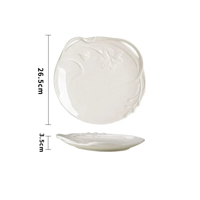Afralia™ Flower Relief Ceramic Plate Western Dinner Plates Kitchen Cutlery