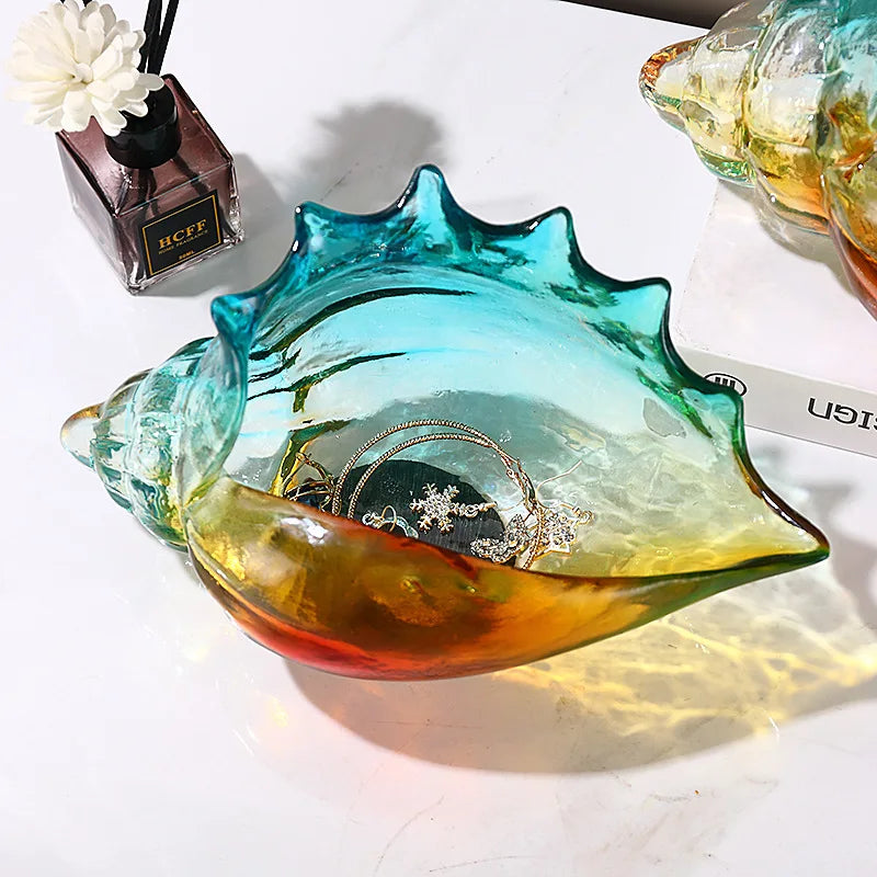 Afralia™ Conch Glass Handicrafts Key Tray: Colorful Shell Figurines Storage Container