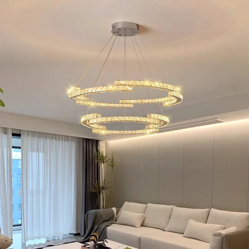 Afralia™ Circle Crystals LED Pendant Chandelier Light for Luxury Home Décor