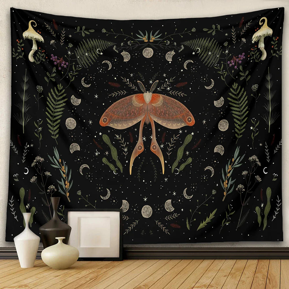 Afralia™ Botanical Witchy Tapestry: Hanging Boho Room Decor with Mushrooms and Snakes