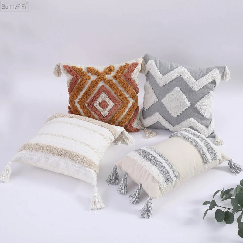 Afralia™ Tufted Woven Throw Covers Boho Pillow Case with Tassels