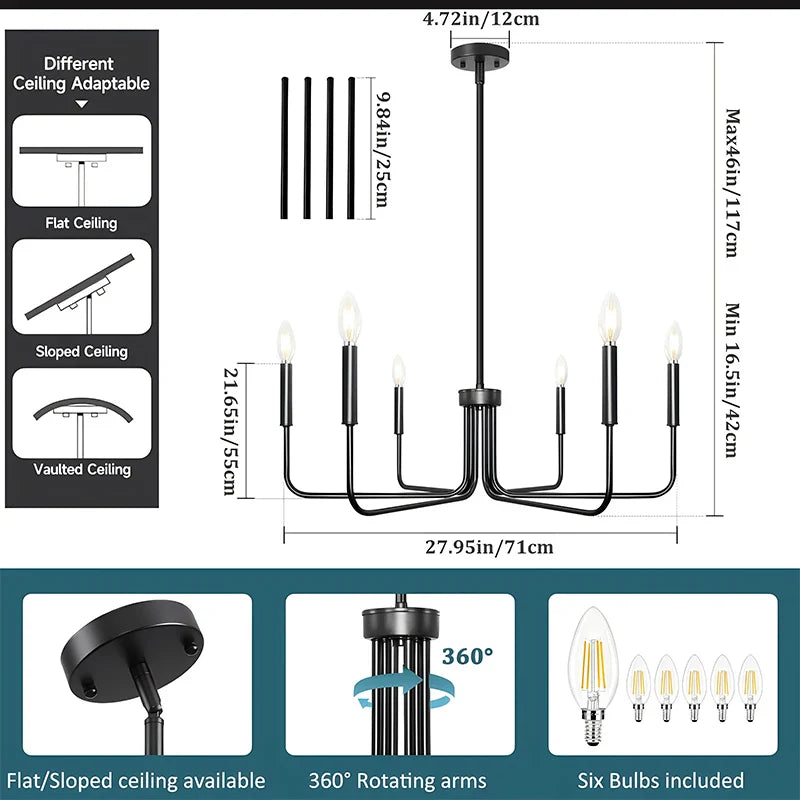 Afralia™ Farmhouse 6-Light Chandelier for Dining Room, Industrial Dining Light Fixtures