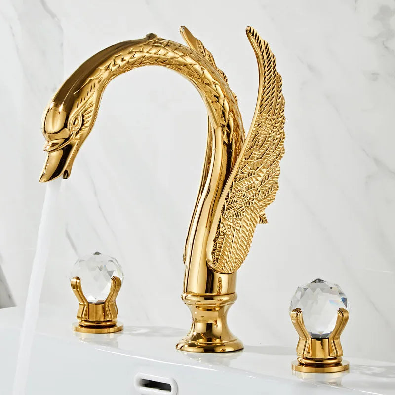 Afralia™ Swan Black Gold Bathroom Faucet Set