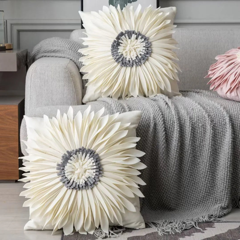 Afralia™ Modern Pink White Velvet Chrysanthemum Throw Pillow 3D Design 45*45cm