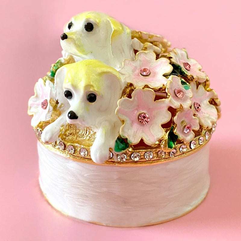 Afralia™ Enameled Metal Jewelry Trinket Box Figurines Hand Painted Storage Case