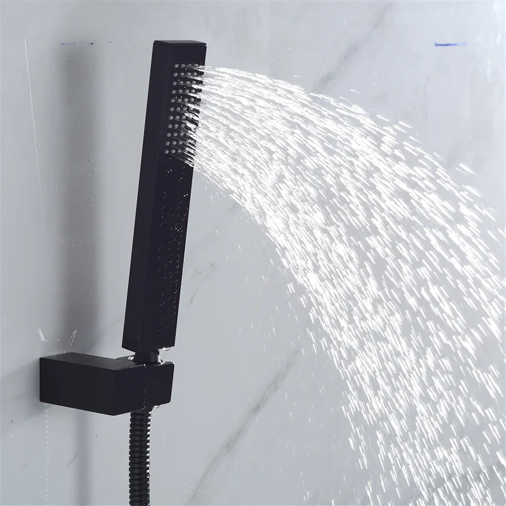 Afralia™ Gold/Black Tub Shower Set Wall Mount Waterfall Mixer Tap Brass Rotatable