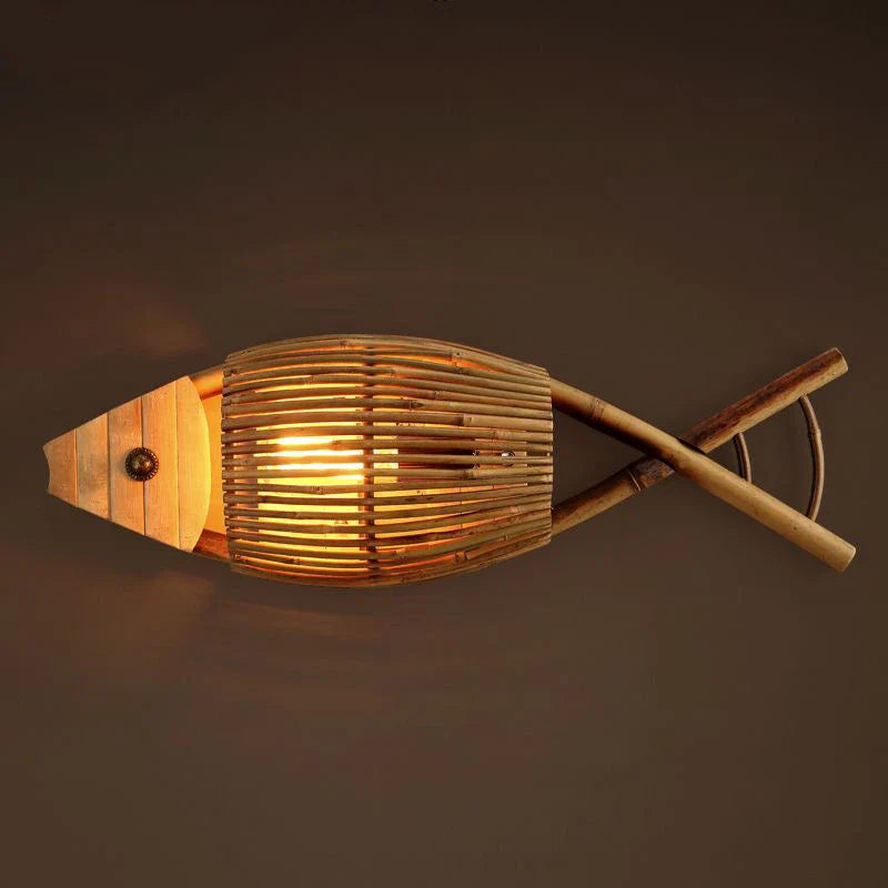 Afralia™ Bamboo Fish Wall Lamp: Retro Cafe Bar Teahouse Decor, Living Room Farm Hotel Light