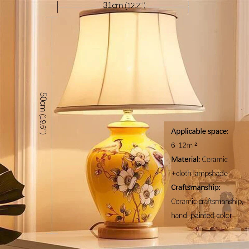 Afralia™ Luxury Ceramic Flower Pattern LED Table Lamp for Home Living Room and Bedroom