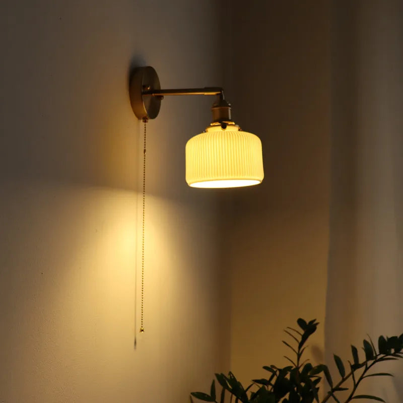 Afralia™ Ceramic LED Wall Sconce Pull Chain Switch for Dining Bedroom Bathroom Mirror
