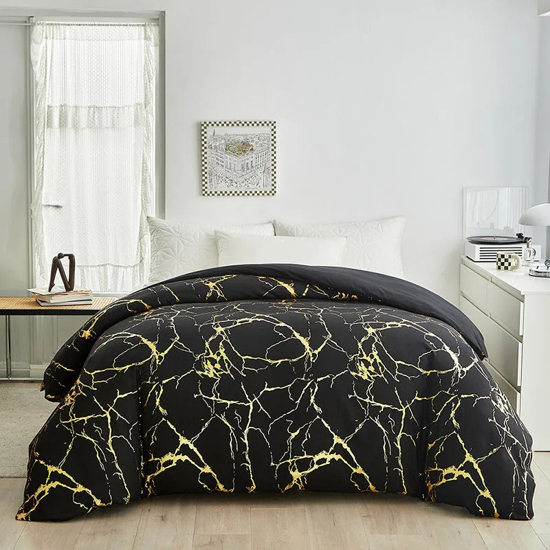 Afralia™ Marble Hot Stamping Double Duvet Cover Set, Luxury King Size Bedding.